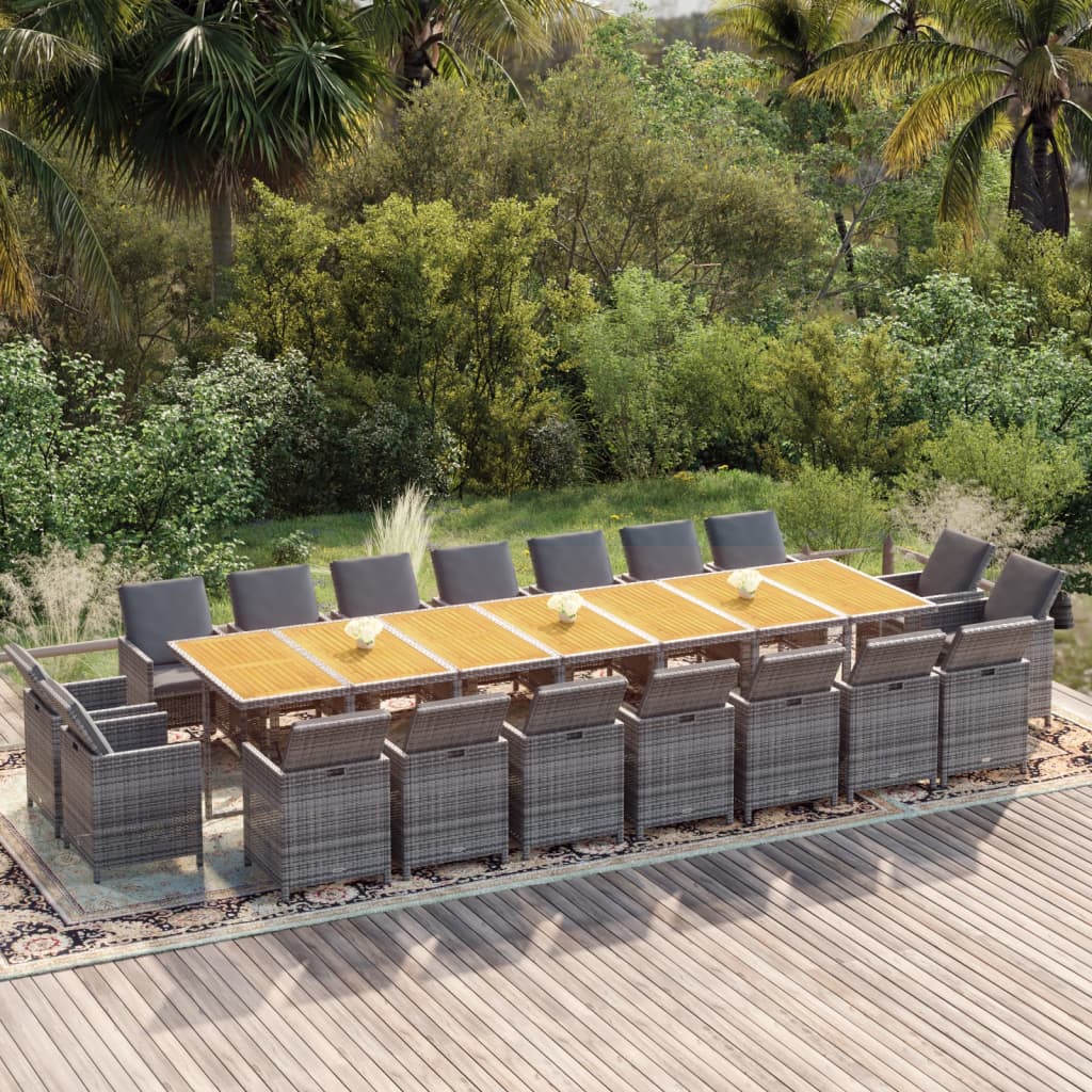 vidaXL 19-tlg. Garten-Essgruppe mit Kissen Grau Poly Rattan