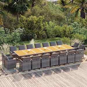 Vrtna jedilna garnitura 19-delna z blazinami siv poli ratan