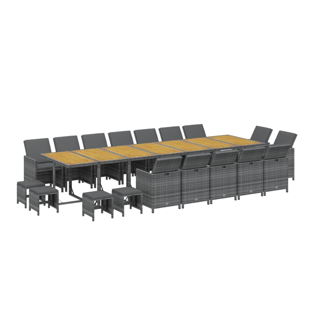 Thumbnail - vidaXL 19-tlg. Garten-Essgruppe mit Kissen Grau Poly Rattan