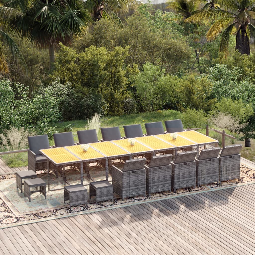 vidaXL 19-tlg. Garten-Essgruppe mit Kissen Grau Poly Rattan