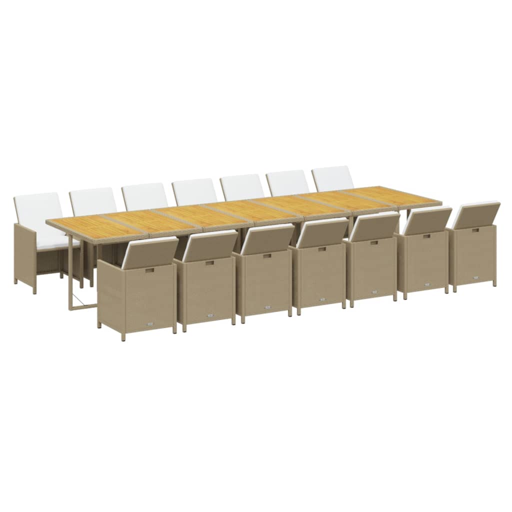 vidaXL 15-delige Tuinset met kussens poly rattan beige