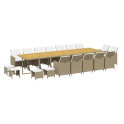 vidaXL Sodo komplektas su pagalvėlėmis, 19 dalių, smėlio, poliratanas