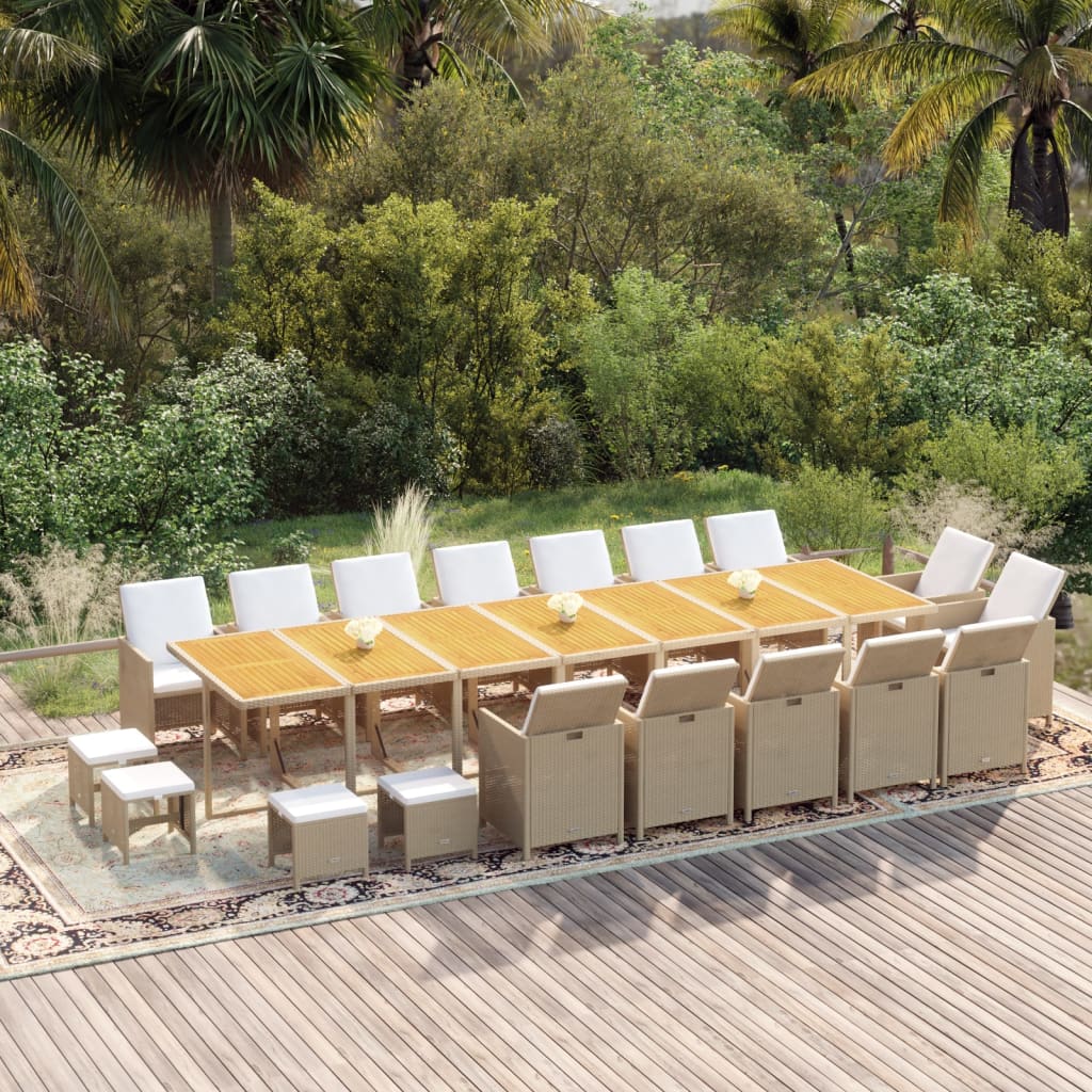 vidaXL 19-tlg. Garten-Essgruppe mit Kissen Poly Rattan Beige