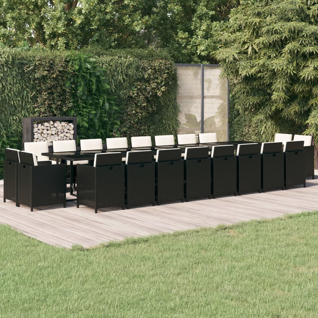 vidaXL Ensemble à dîner de jardin coussins 21 pcs Noir Résine tressée