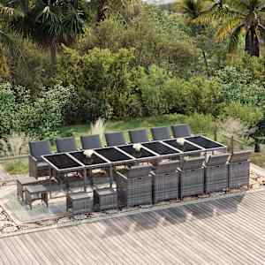 Vrtna jedilna garnitura 21-delna z blazinami siv poli ratan