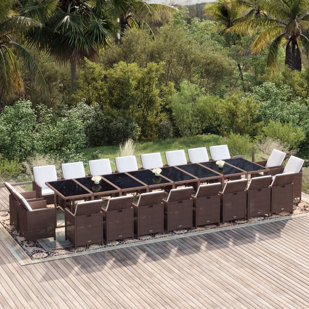 vida XL 21-tlg. Garten-Essgruppe mit Kissen Poly Rattan Braun