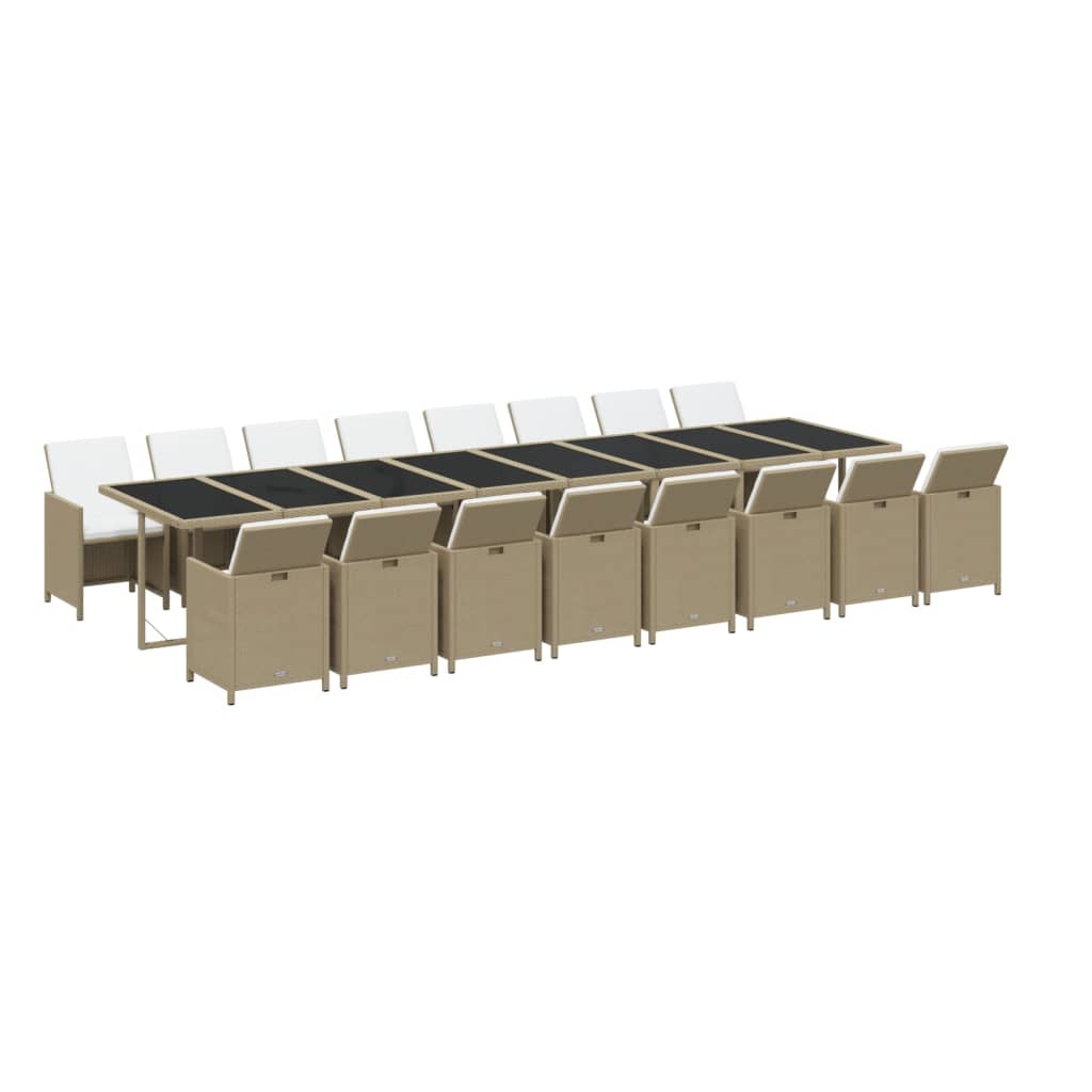 vidaXL 17-delige Tuinset met kussens poly rattan beige