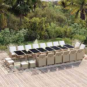 Vrtna jedilna garnitura 21-delna z blazinami bež poli ratan