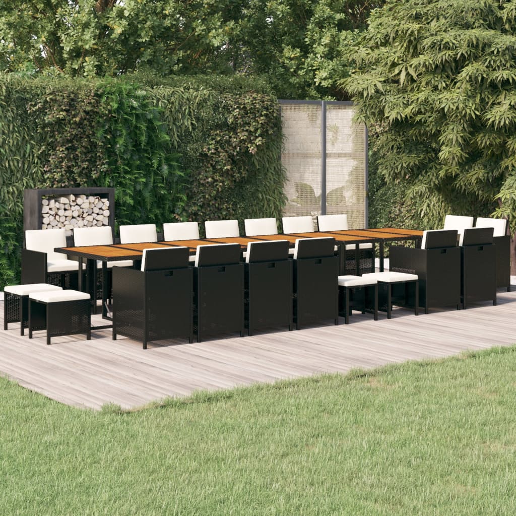 vidaXL 21-tlg. Garten-Essgruppe mit Kissen Schwarz Poly Rattan