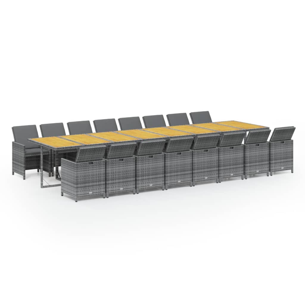 vidaXL 17dílný zahradní jídelní set s poduškami šedý polyratan