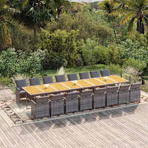 Vrtna jedilna garnitura 17-delna z blazinami siv poli ratan