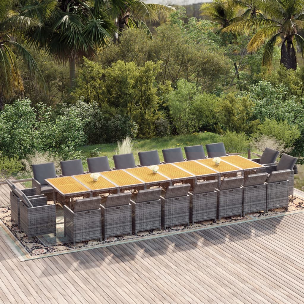 vidaXL 21-tlg. Garten-Essgruppe mit Kissen Grau Poly Rattan