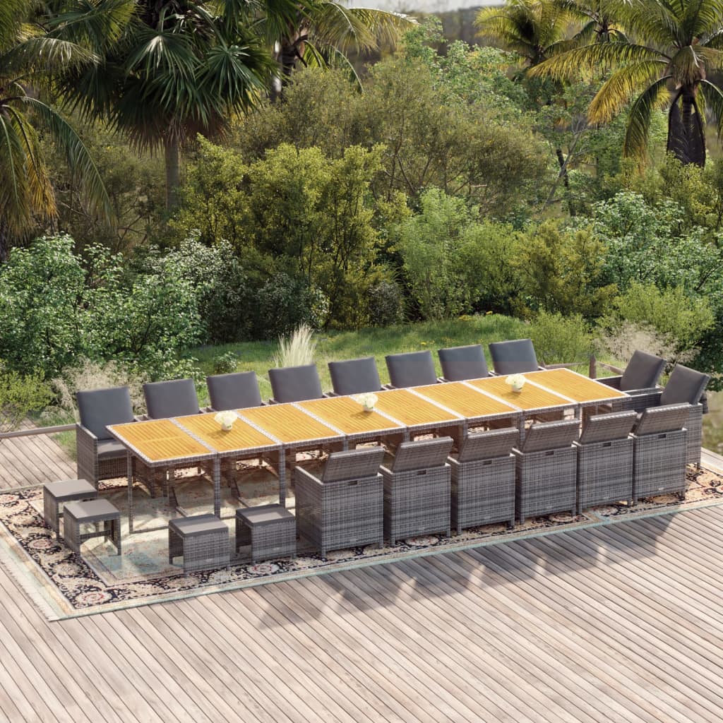 vidaXL 21-tlg. Garten-Essgruppe mit Kissen Grau Poly Rattan