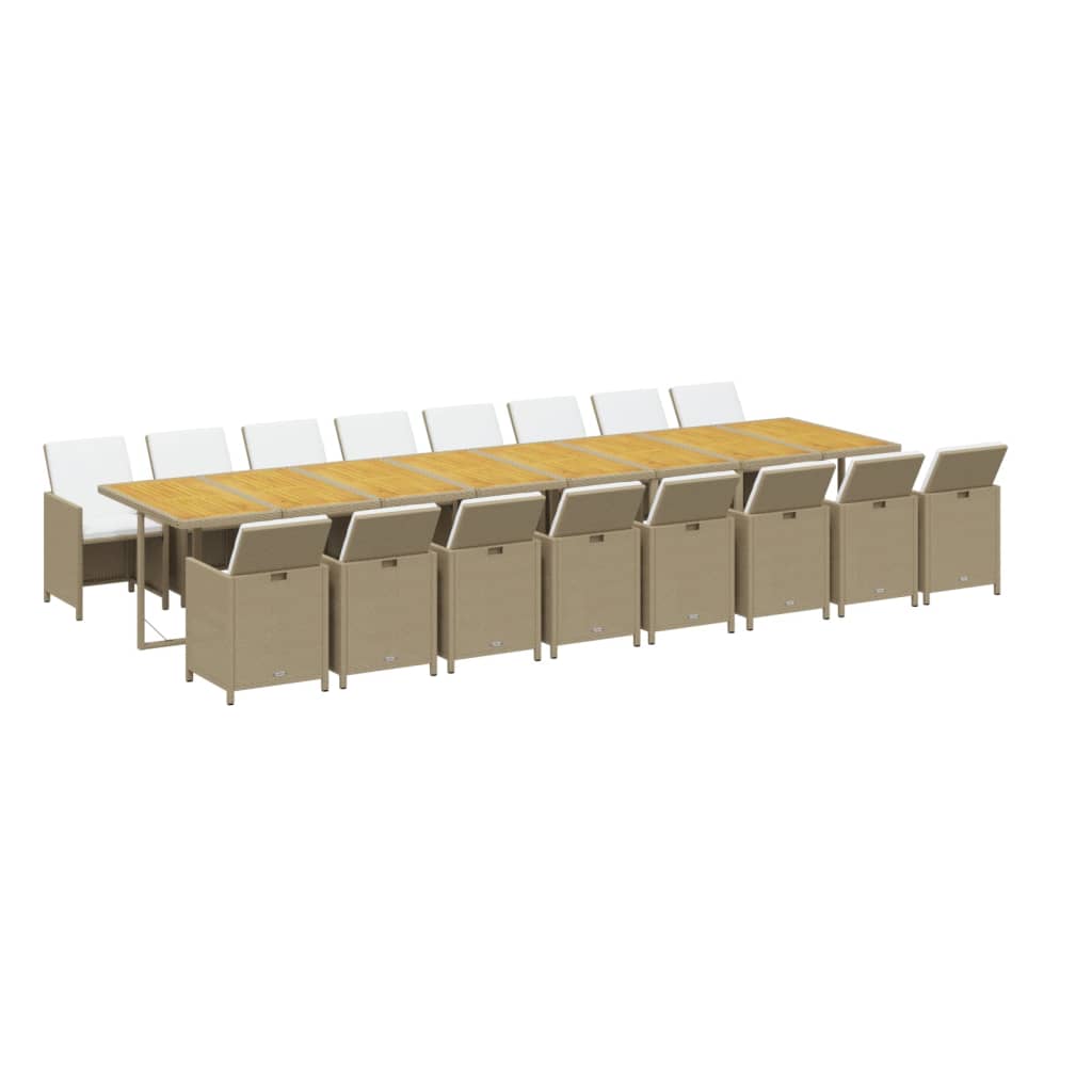 vidaXL 17-delige Tuinset met kussens poly rattan beige