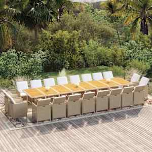 Vrtna jedilna garnitura 21-delna z blazinami bež poli ratan