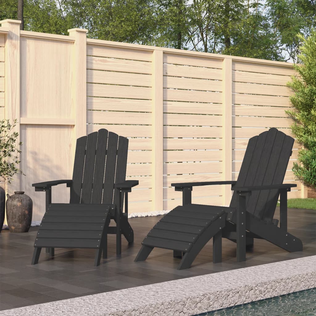 vidaXL Adirondack-Gartenstühle 2 Stk. mit Hockern HDPE Weiß