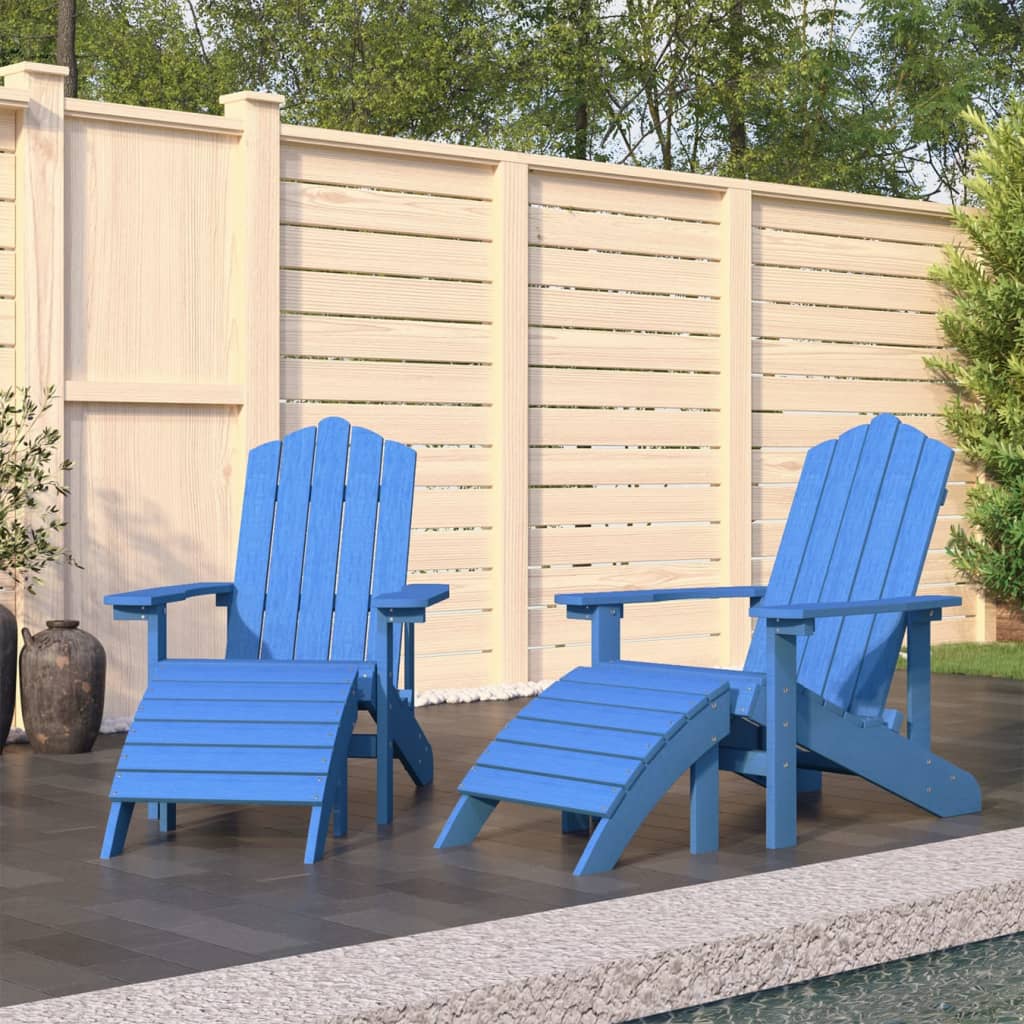 vidaXL Adirondack-Gartenstühle 2 Stk. mit Hockern HDPE Aquamarin