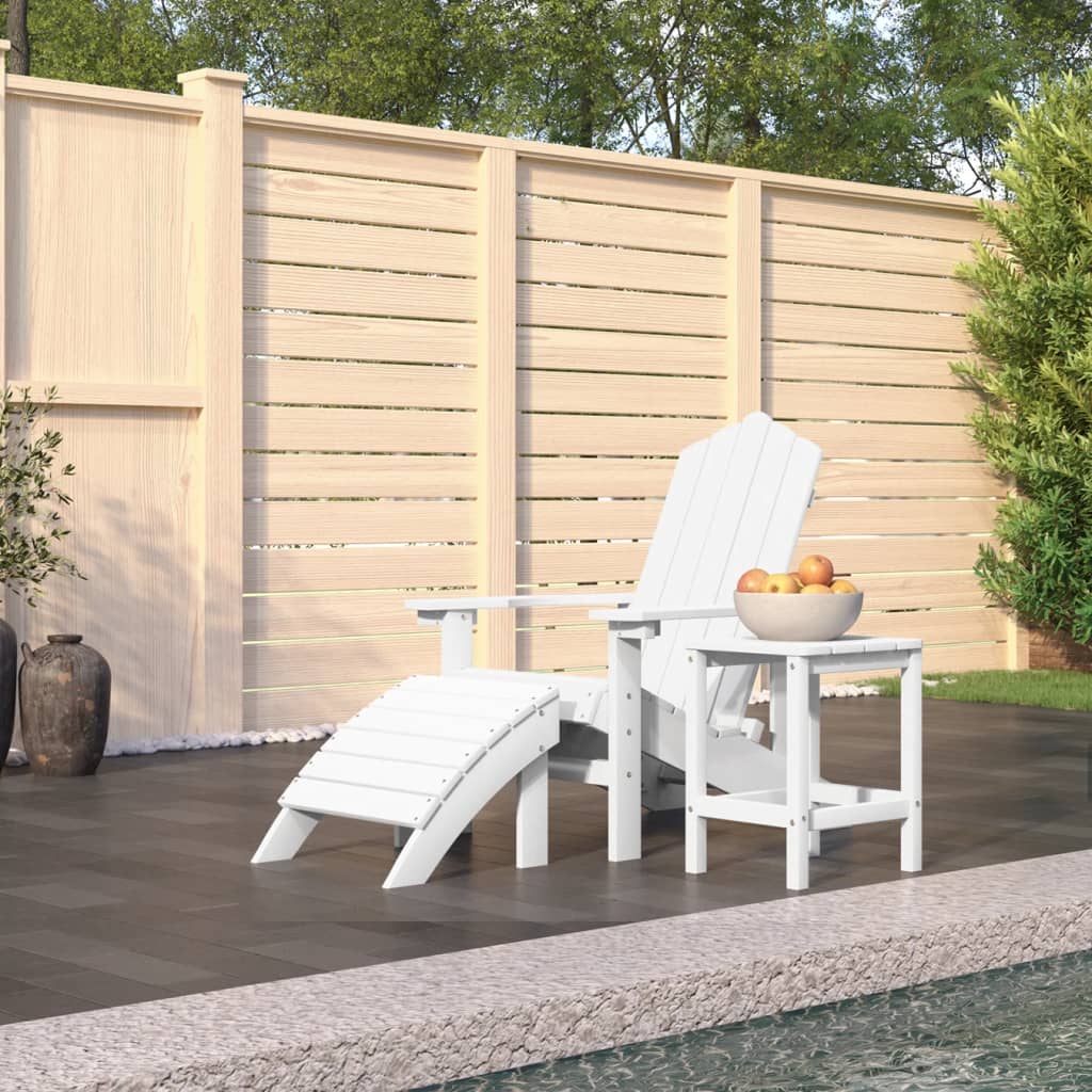 vidaXL Adirondack puutarhatuoli jalkatuella ja pöydällä HDPE valkoinen