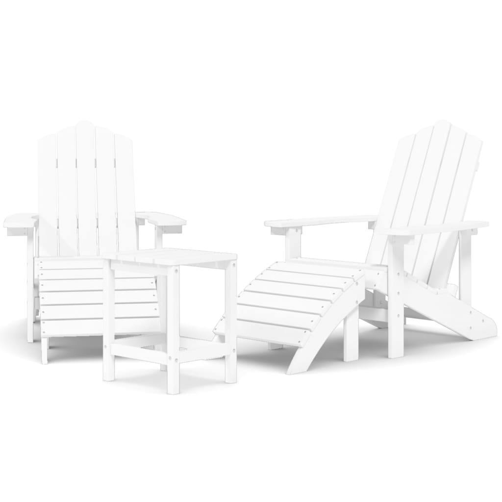 Thumbnail - vidaXL Adirondack-Gartenstühle mit Hocker & Tisch HDPE Weiß