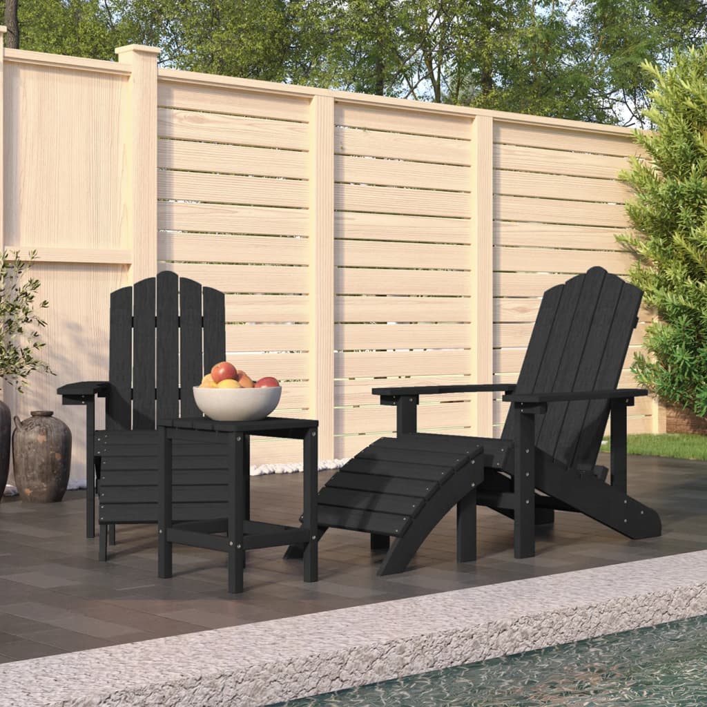 vidaXL Adirondack-Gartenstühle mit Hocker & Tisch HDPE Anthrazit