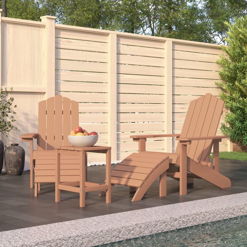 vidaXL Adirondack-Gartenstühle mit Hocker & Tisch HDPE Braun