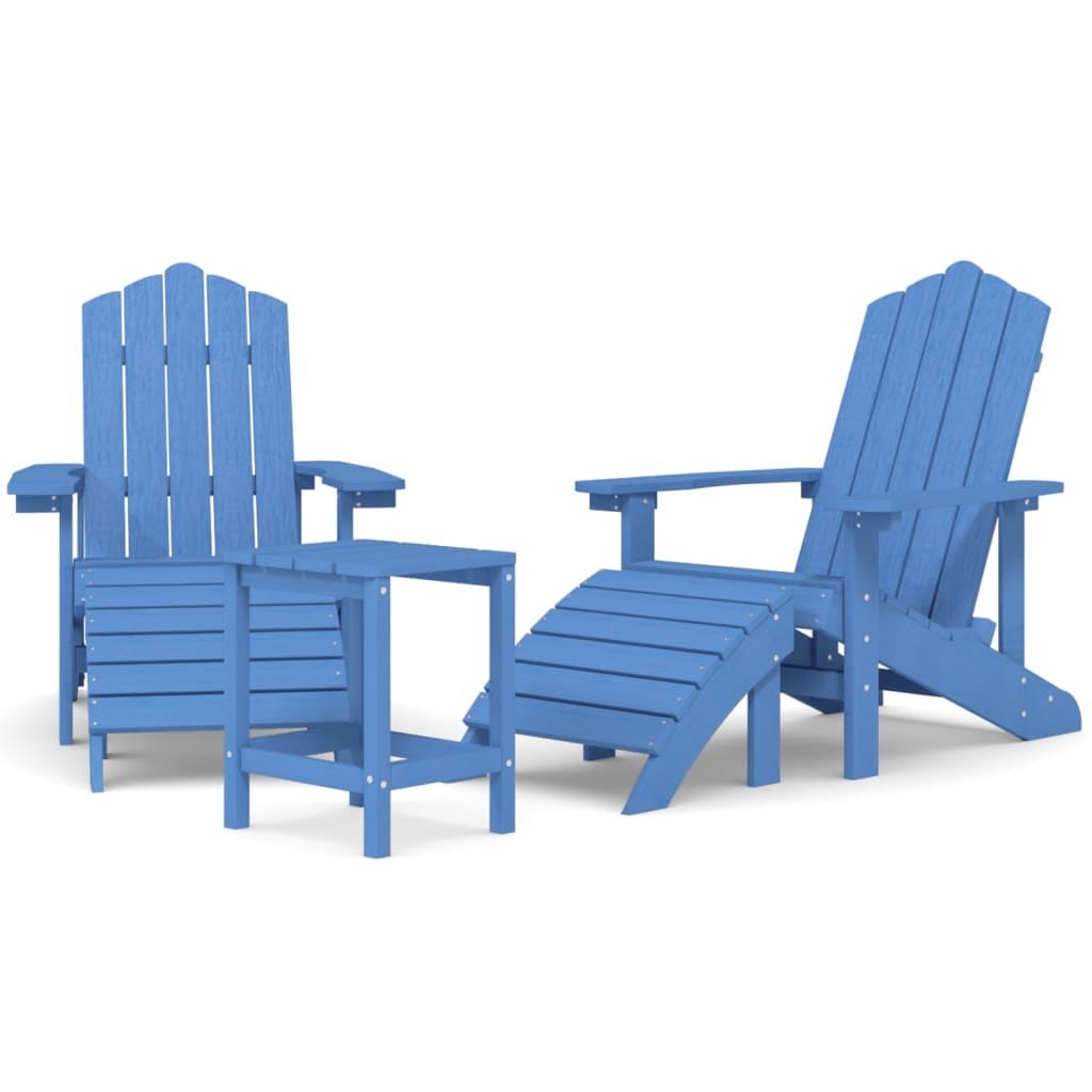 Image of vidaXL Garden Adirondack Chairs with Footstool & Table HDPE Aqua Blue