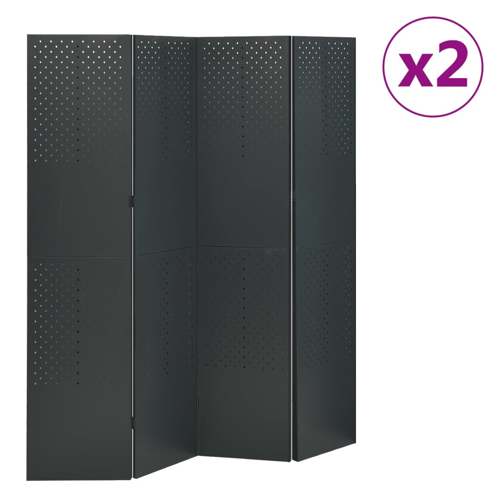 vidaXL 4-Panel Room Dividers 2 pcs Anthracite 63"x70.9" Steel-image-8720286847374