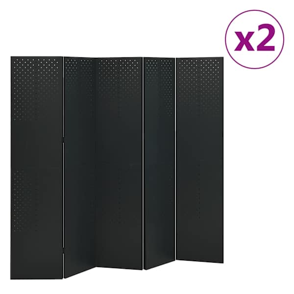 vidaXL 5 paneeliga ruumijagaja 2 tk, must, 200 x 180 cm, teras