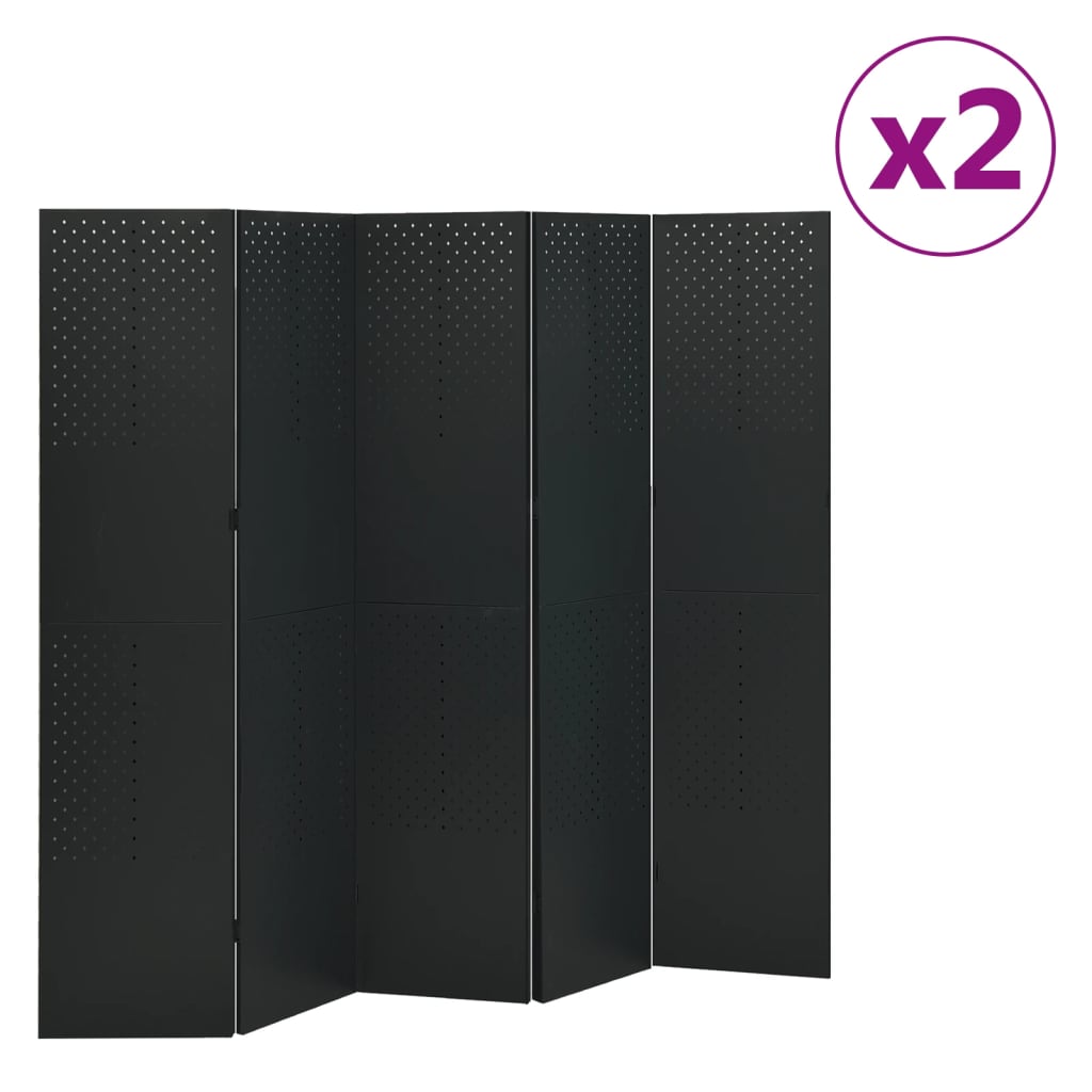 vidaXL Paravane de cameră cu 5 panouri,2 buc., negru, 200×180 cm, oțel vidaXL