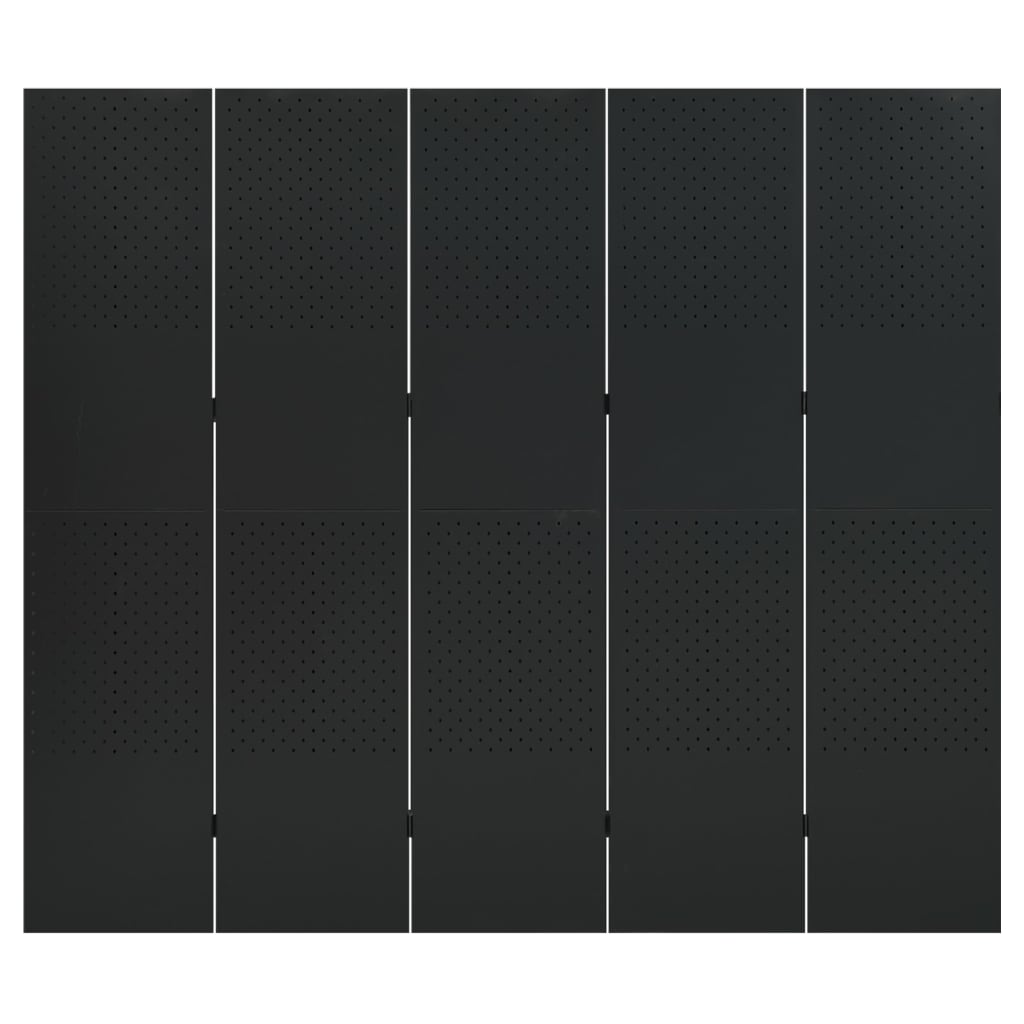 2 db fekete acél 5-paneles térelválasztó 200 x 180 cm 