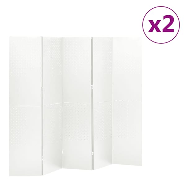vidaXL 5 paneeliga ruumijagaja 2 tk, valge, 200 x 180 cm, teras