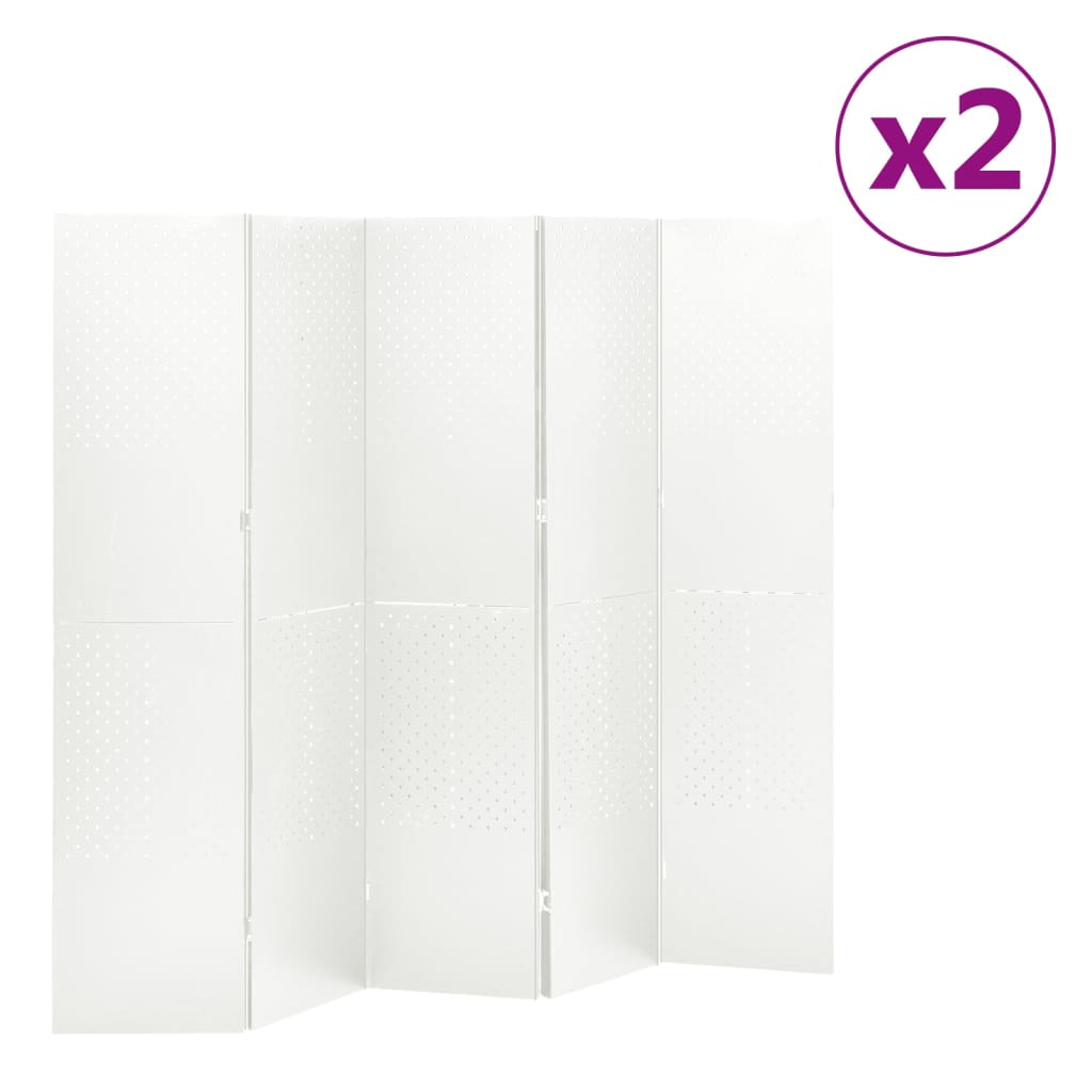 vidaXL Paravane de cameră cu 5 panouri,2 buc.,alb, 200×180 cm, oțel vidaXL