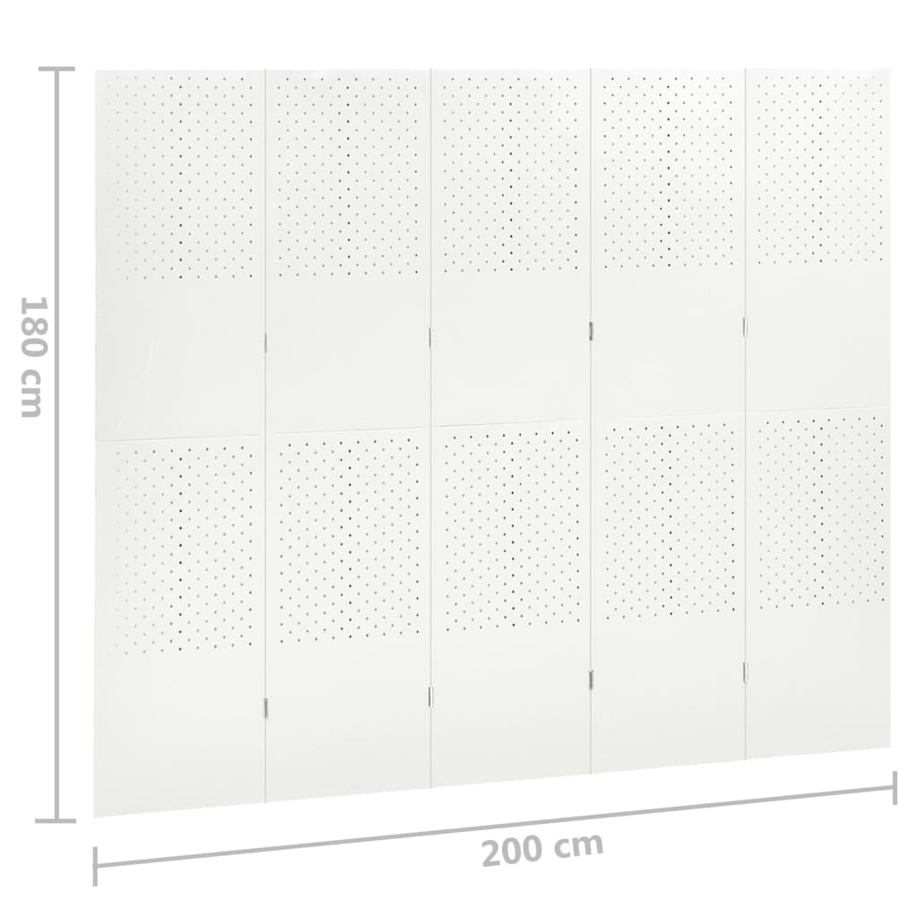 2 db fehér acél 5-paneles térelválasztó 200 x 180 cm 