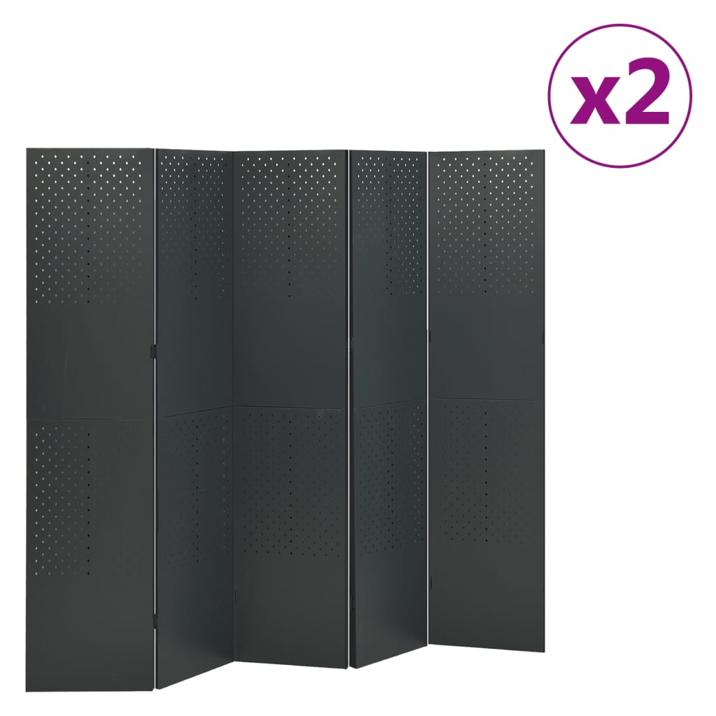 3095198 vidaXL 5-Panel Room Dividers 2 pcs Anthracite 200×180 cm Steel (2×335903)