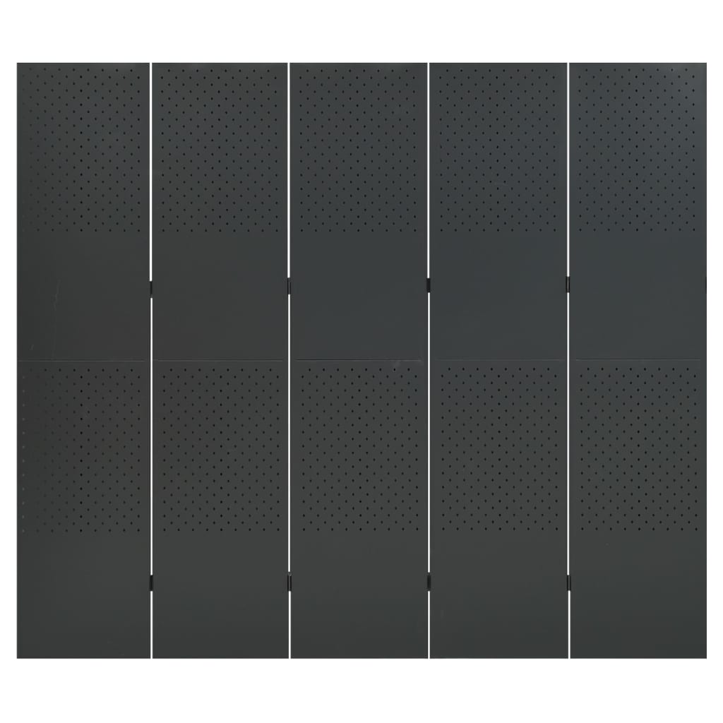 2 db antracitszürke acél 5-paneles térelválasztó 200 x 180 cm 