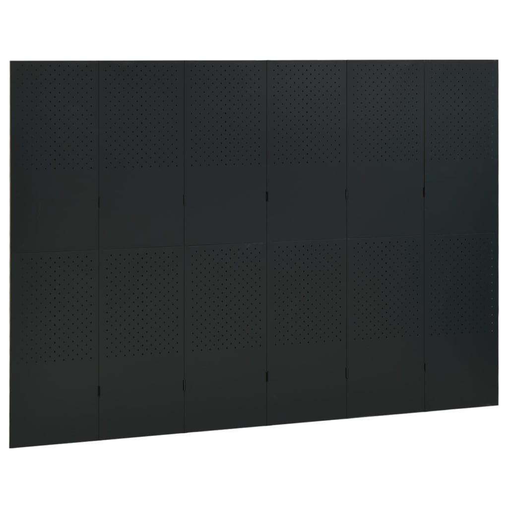 2 db fekete acél 6-paneles térelválasztó 240 x 180 cm 