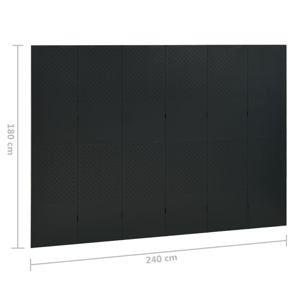 2 db fekete acél 6-paneles térelválasztó 240 x 180 cm 