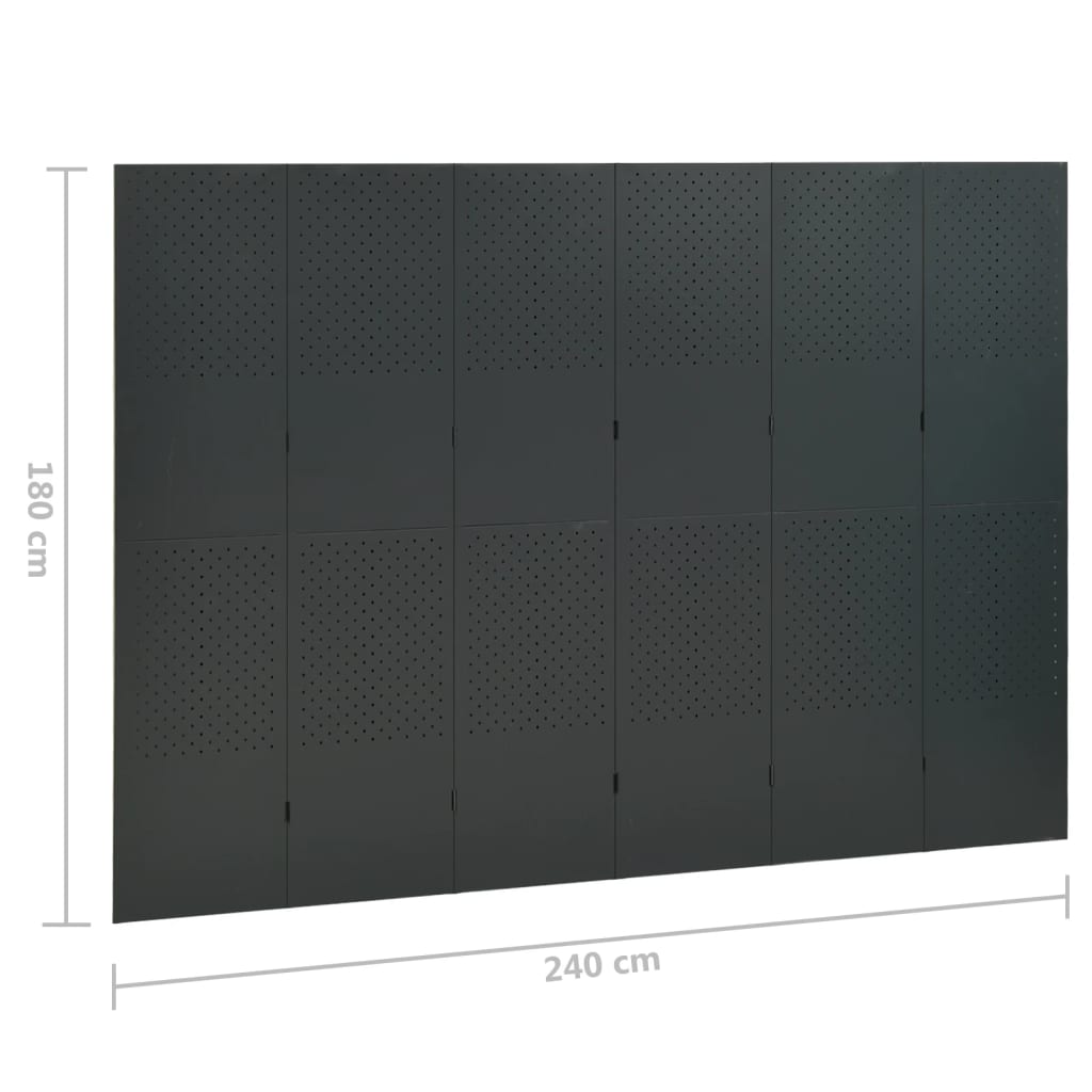 2 db antracitszürke acél 6-paneles térelválasztó 240 x 180 cm 