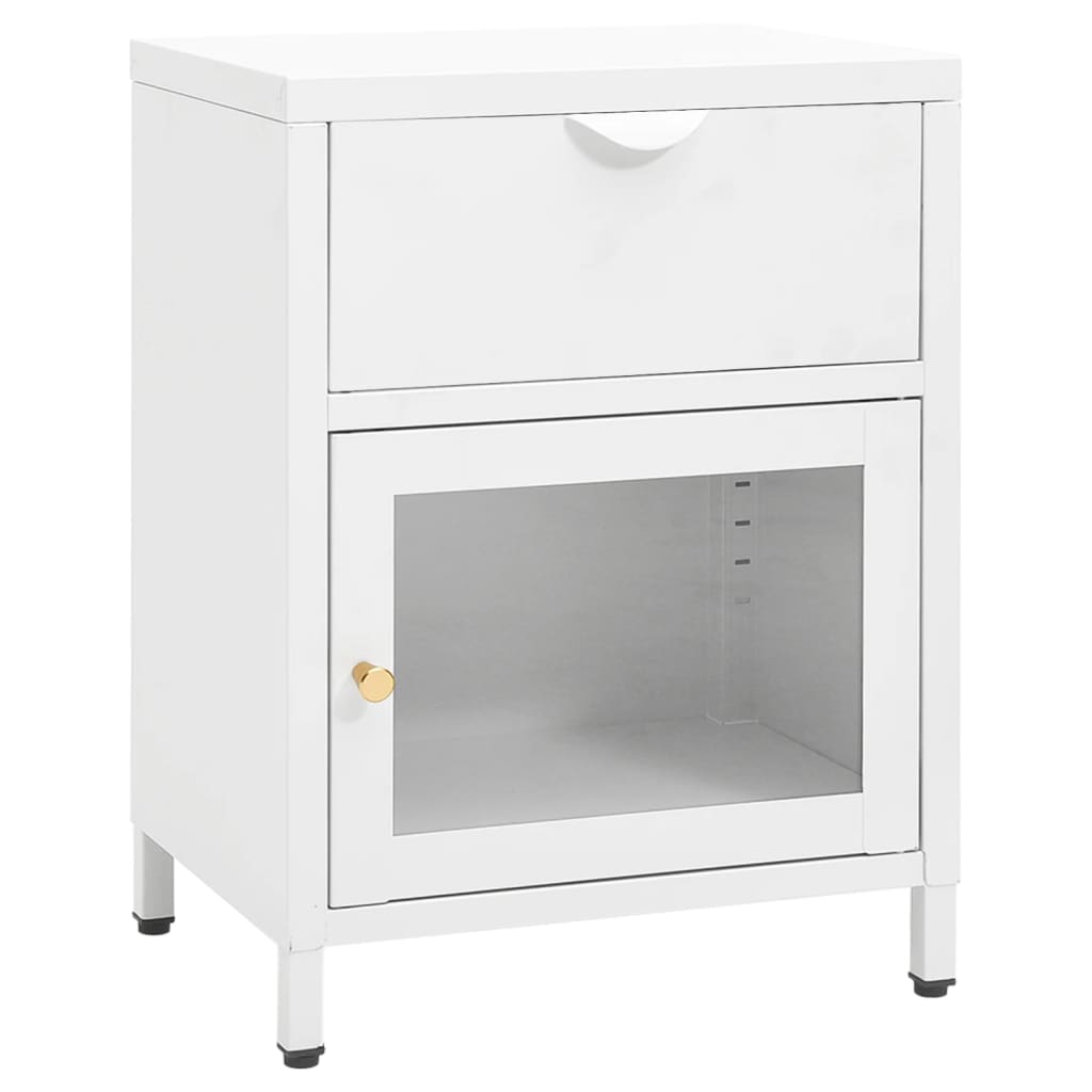 

vidaXL Nachtkastjes 2 st 40x30x54,5 cm staal en glas white