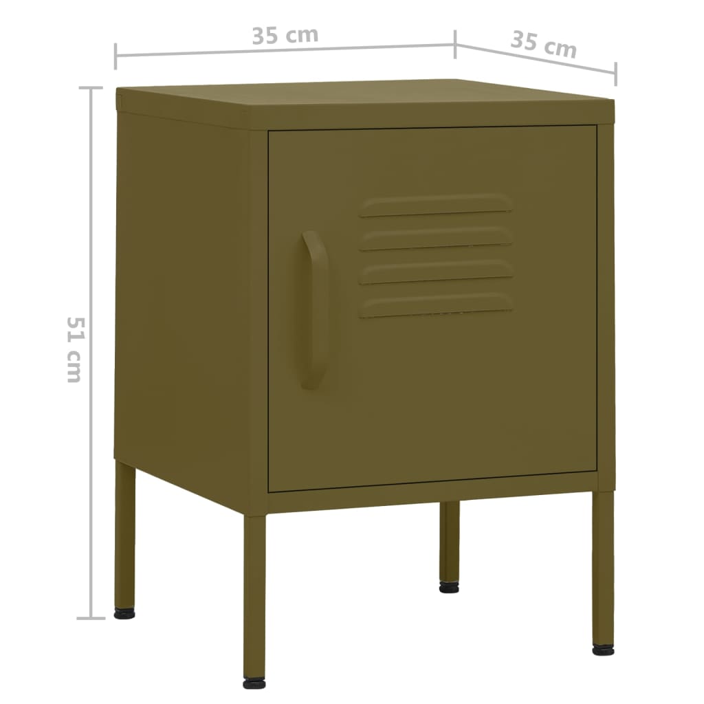 Нощни шкафчета, 2 бр, маслиненозелено, 35х35х51 см, стомана