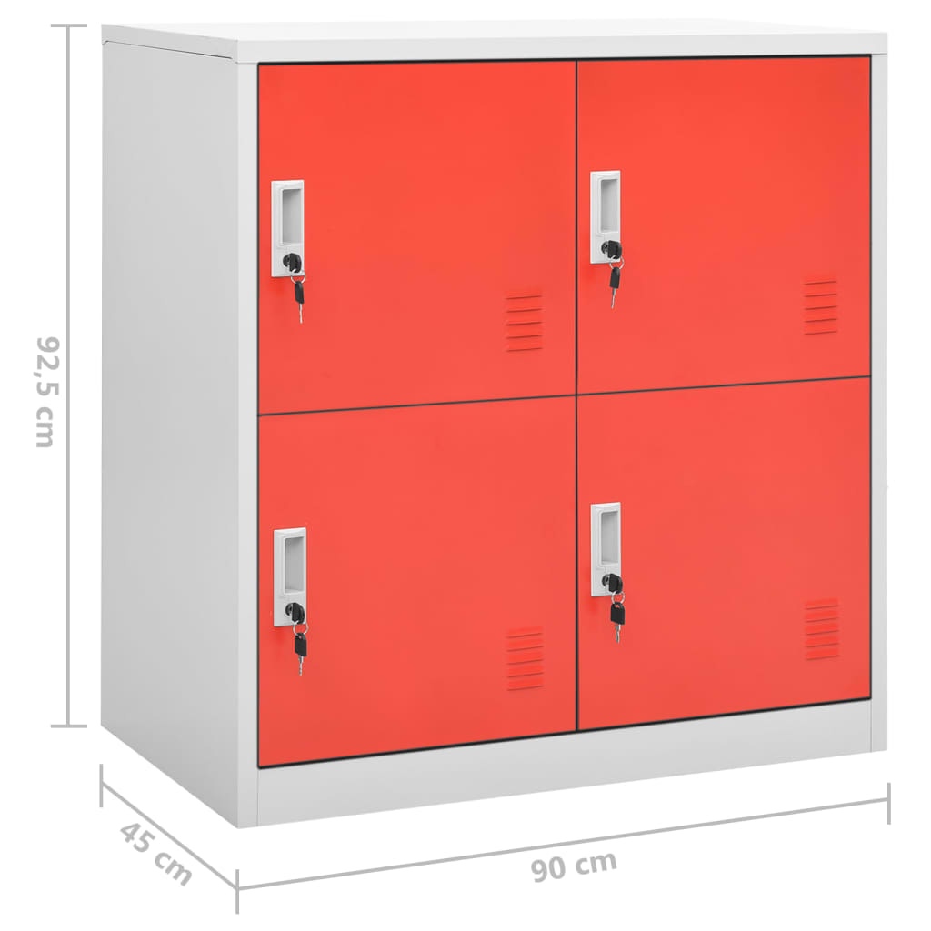 2 db világosszürke-piros acél zárható szekrény 90x45x92,5 cm 