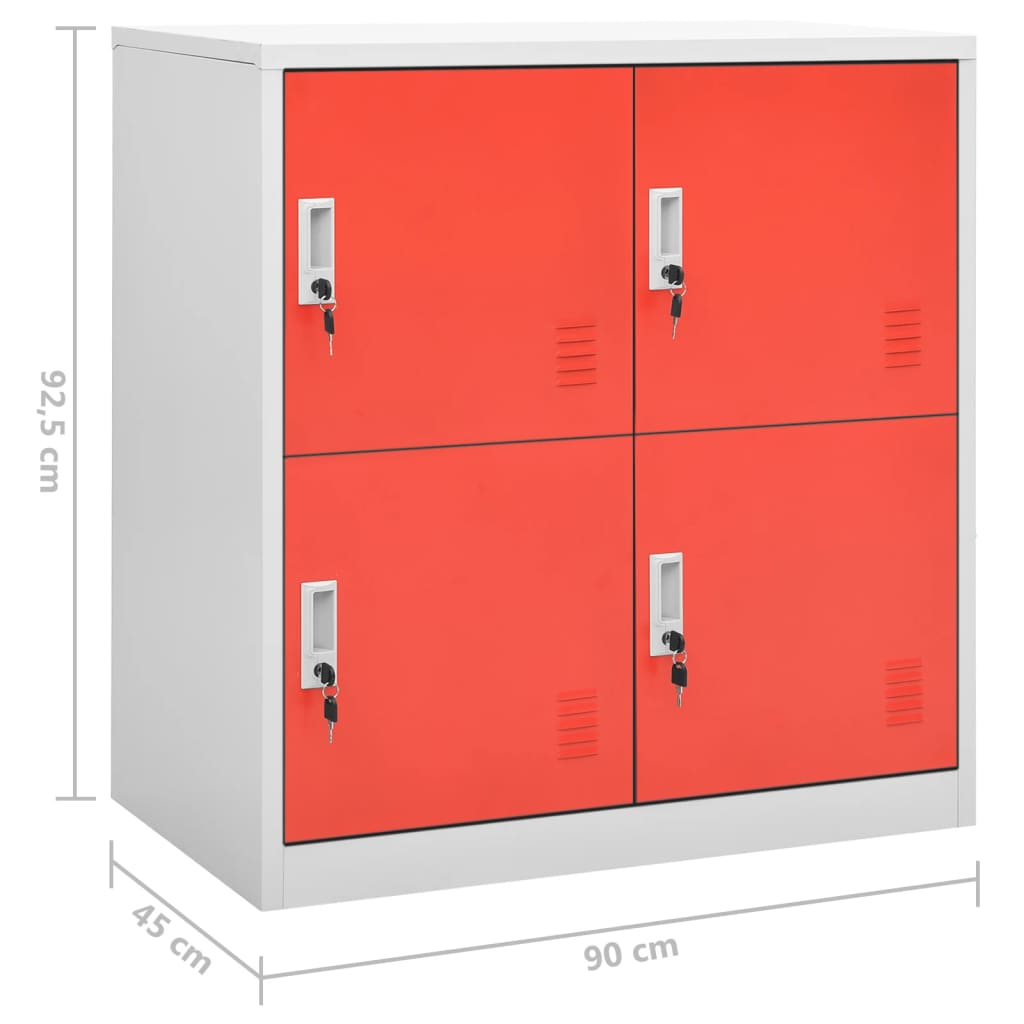 5 db világosszürke-piros acél zárható szekrény 90x45x92,5 cm 