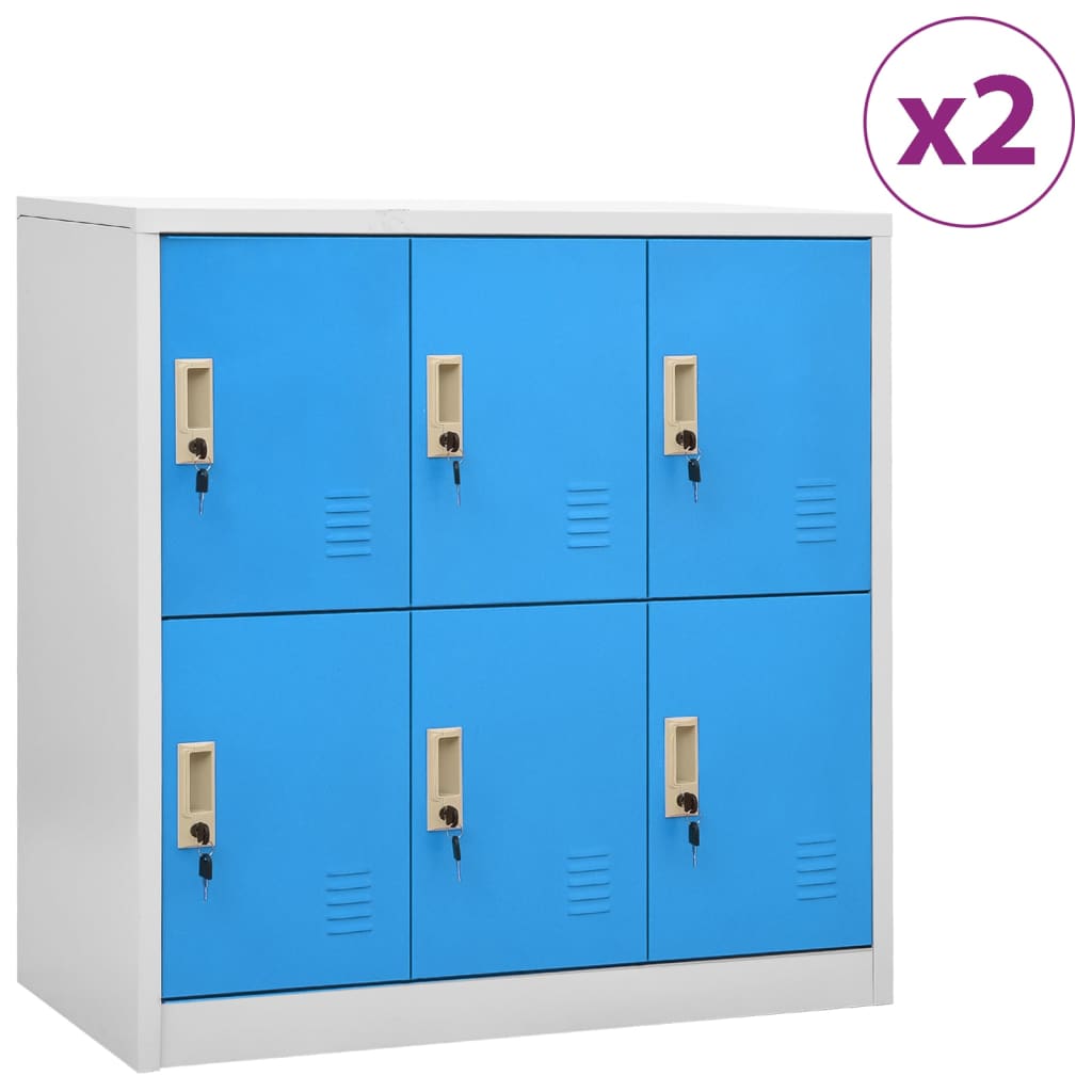 Image of vidaXL Locker Cabinets 2 pcs Light Grey and Blue 90x45x92.5 cm Steel