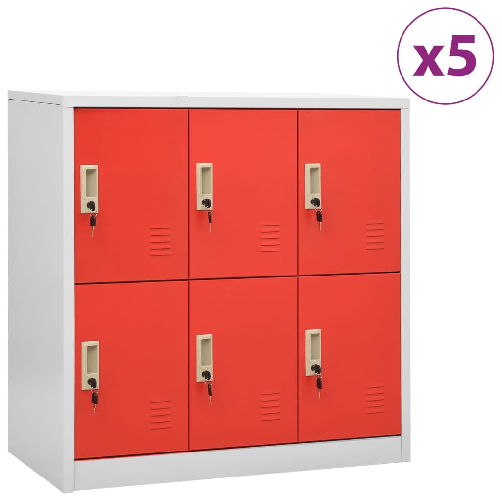 vidaXL Cacifos 5 pcs 90x45x92,5 cm aço cinzento-claro e vermelho