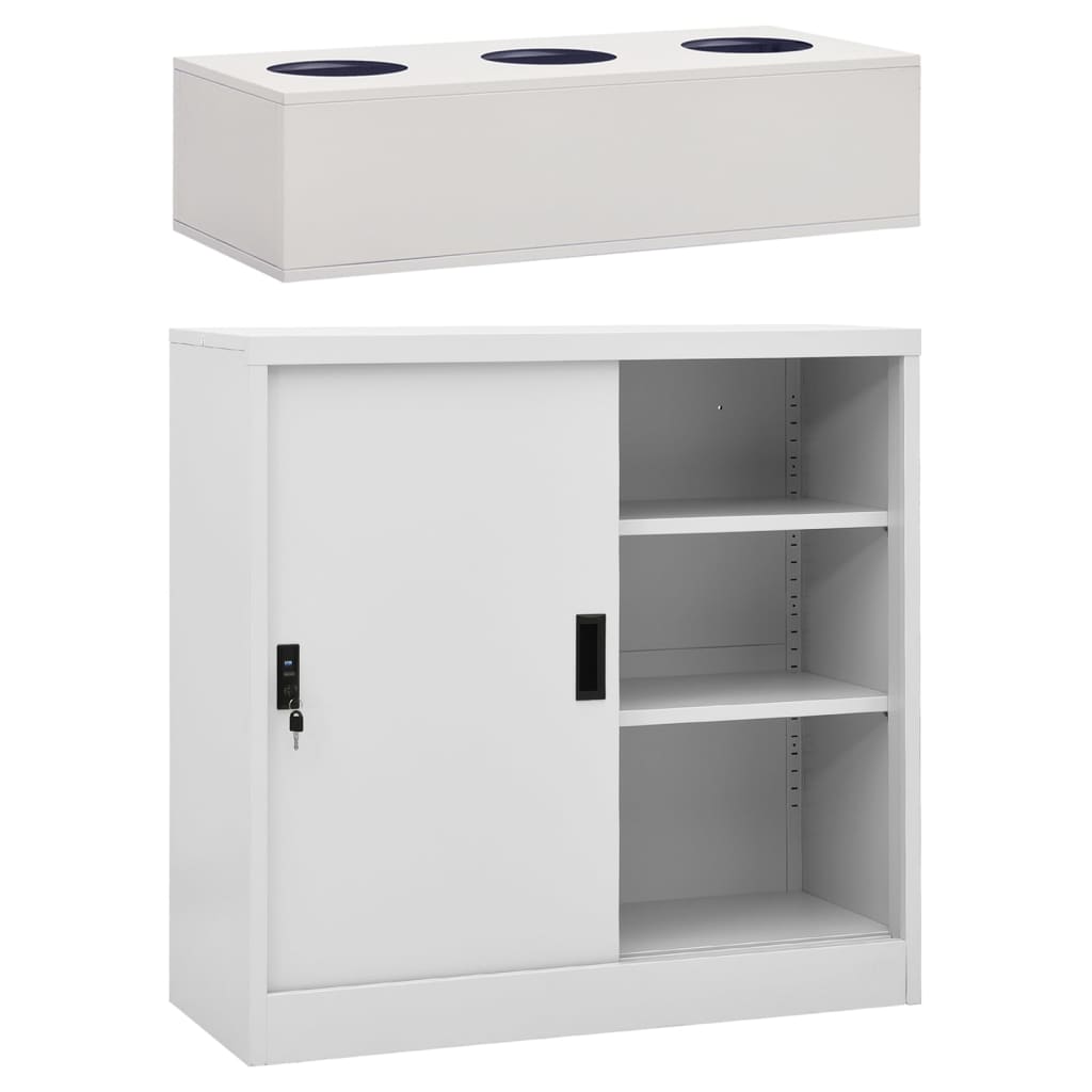 3095264 vidaXL Sliding Door Cabinet with Planter Box Light Grey Steel (336426+335951)