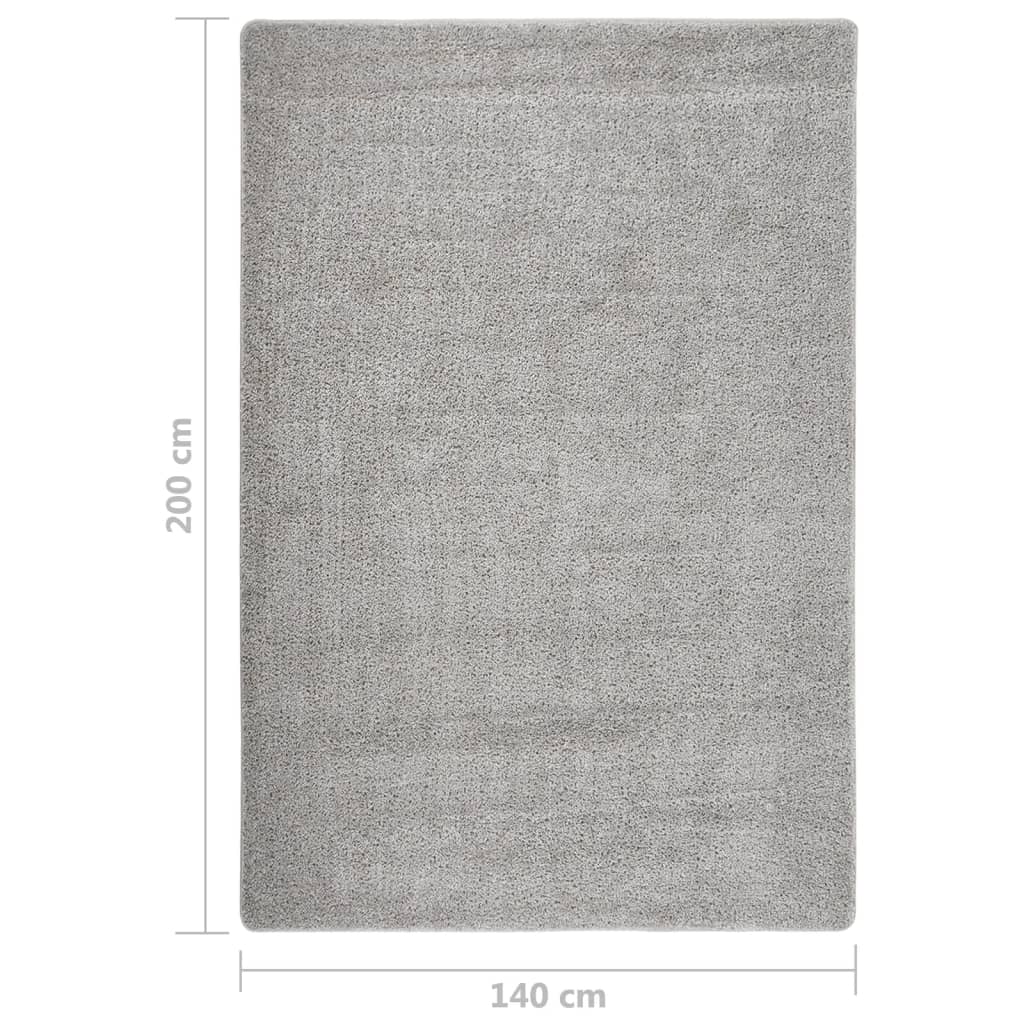 Világosszürke csúszásmentes bozontos szőnyeg 140 x 200 cm 