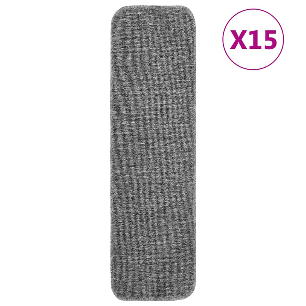 vidaXL skridsikre trappemåtter 15 stk. 75x20 cm rektangulær grå
