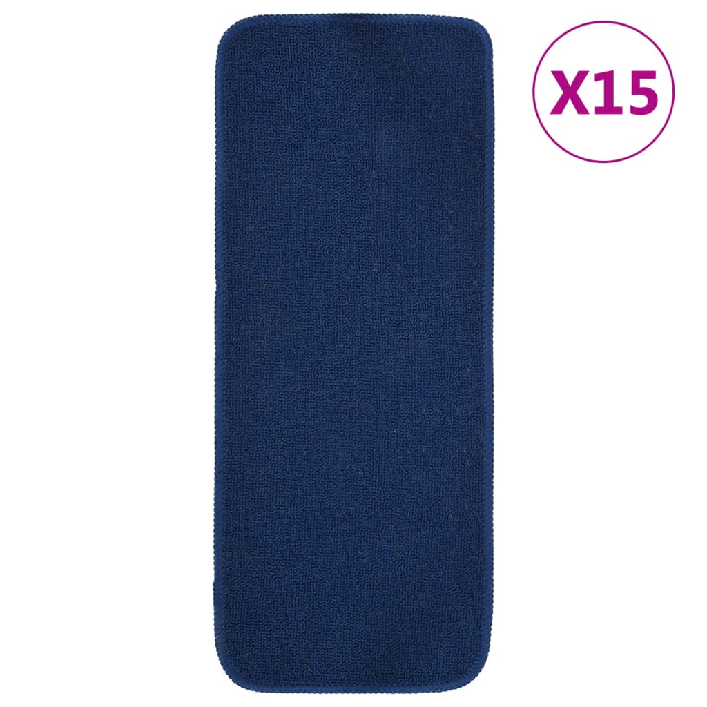 vidaXL Tapis d'escalier 15 pcs 60x25 cm Bleu marine Rectangulaire