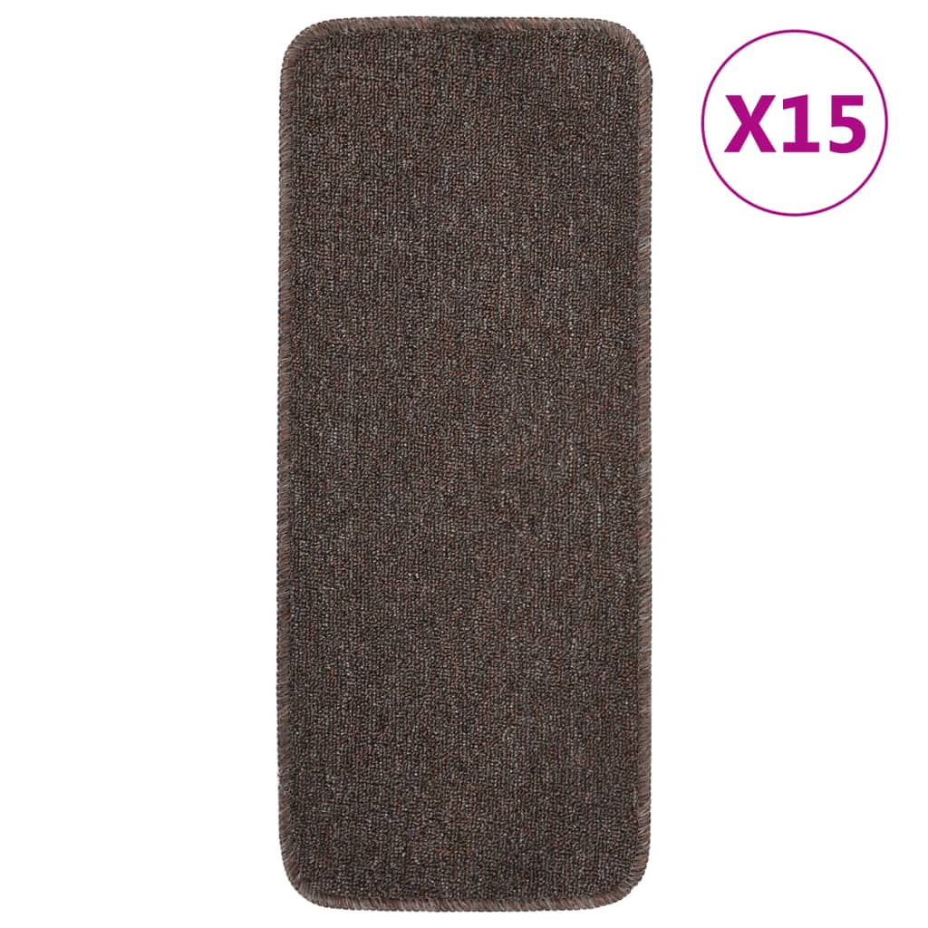 Tapis escalier antidérapants 15pcs 60x25cm Marron Rectangulaire
