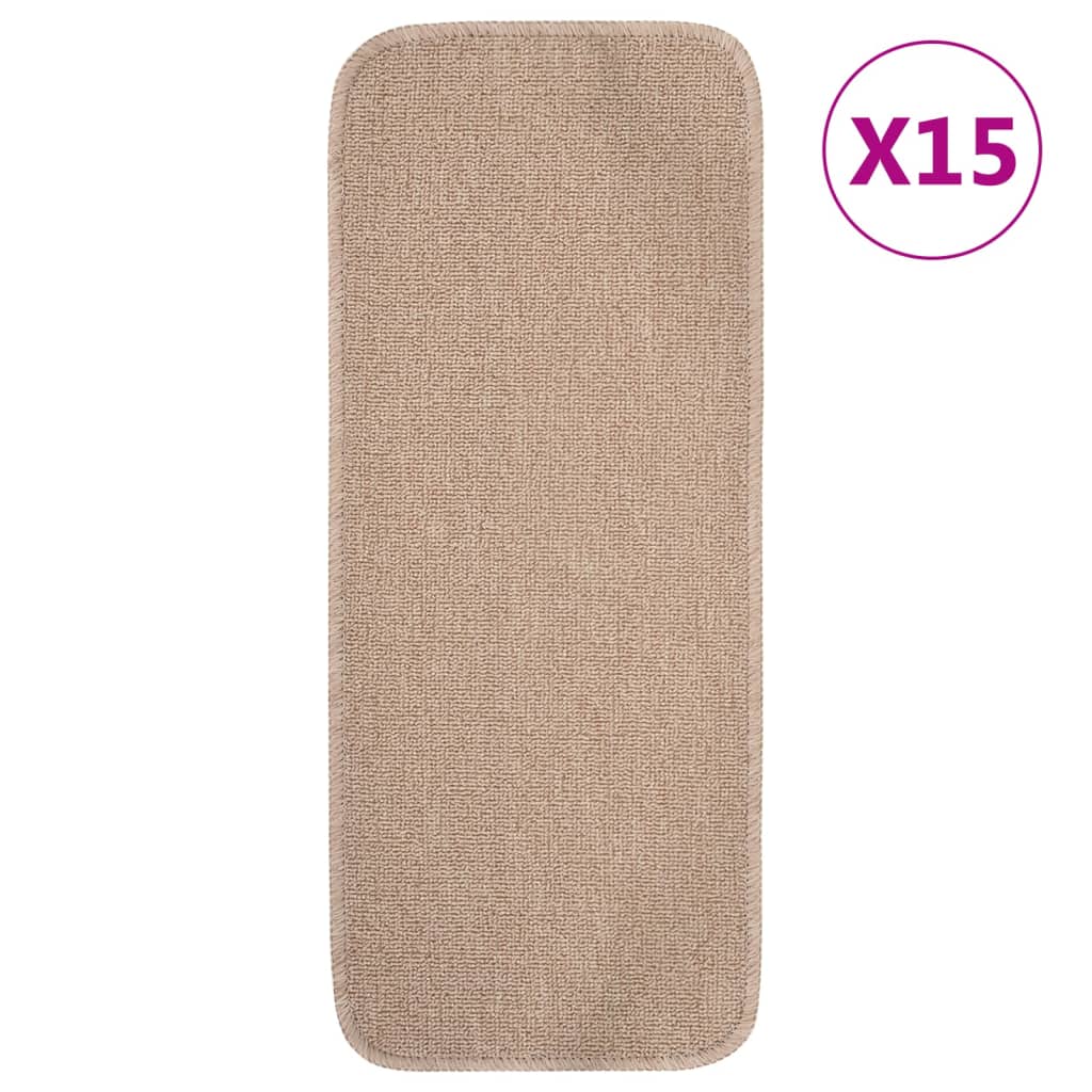 vidaXL Tapis escalier antidérapants 15 pcs 60x25cm Beige Rectangulaire